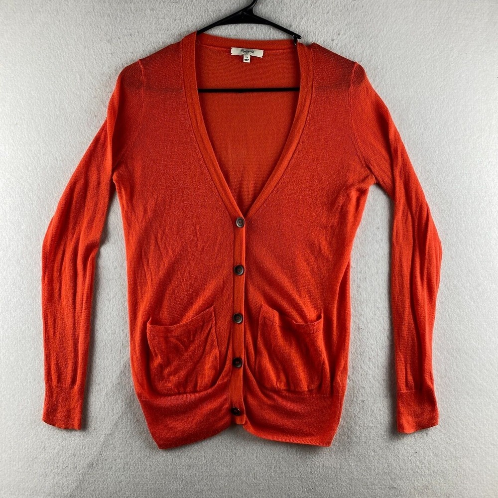 Madewell Sweater Womens XS Orange Cardigan Button Front Pockets Long Sleeve